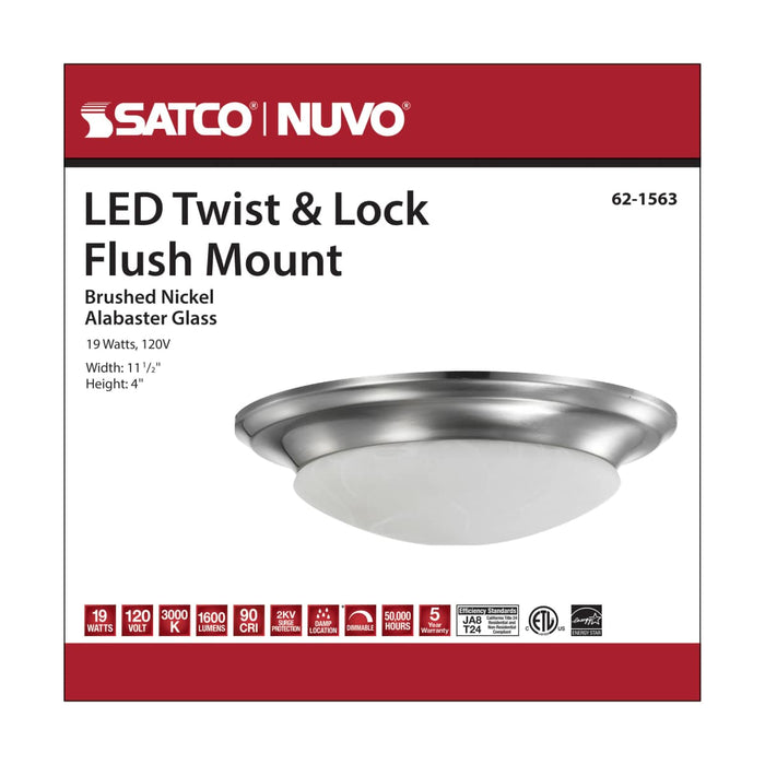 Flush Mount Nuvo 62-1563 19 Watt - 11 inch - LED Twist & Lock Flush Mount Fixture - Dimmable - Brushed Nickel - Frosted Glass Nuvo