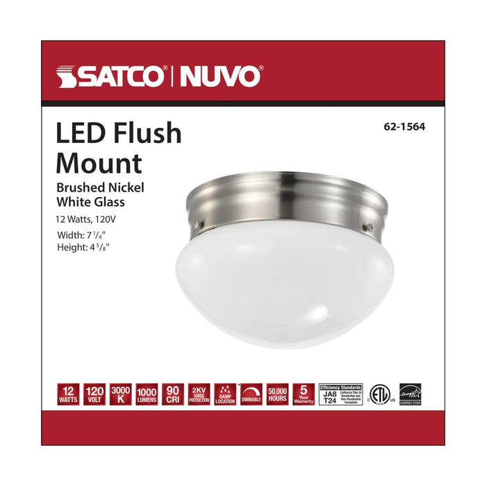 Flush Mount Nuvo 62-1564 12 Watt - 7 inch - LED Flush Mount Fixture - 3000K - Dimmable - Brushed Nickel - Frosted Glass Nuvo