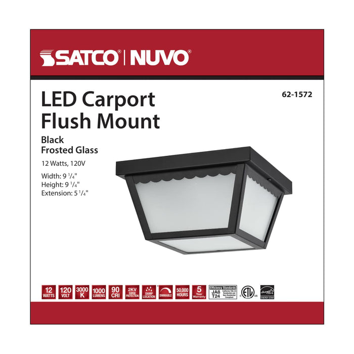 Flush Mount Nuvo 62-1572 12 Watt - 9 inch - LED Carport Flush Mount Fixture - 3000K - Dimmable - Black Finish with Frosted Glass Nuvo
