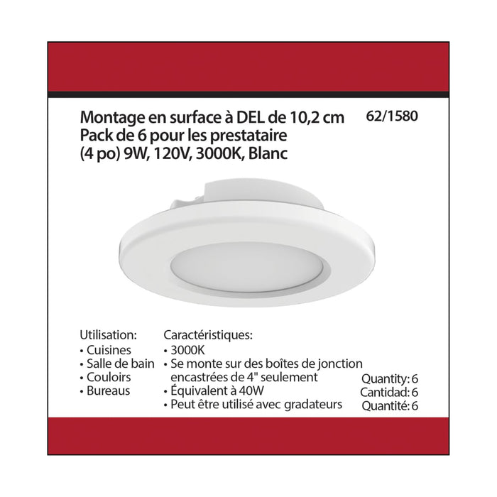 Surface Mount Nuvo 62-1580 4 inch - LED Surface Mount Fixture - 3000K - 6 Unit Contractor Pack - White - White Finish Nuvo