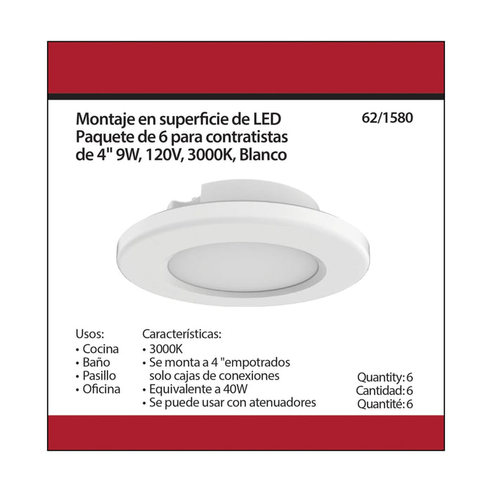Surface Mount Nuvo 62-1580 4 inch - LED Surface Mount Fixture - 3000K - 6 Unit Contractor Pack - White - White Finish Nuvo