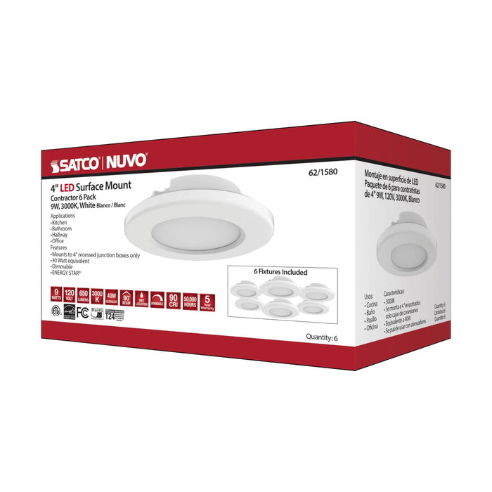 Surface Mount Nuvo 62-1580 4 inch - LED Surface Mount Fixture - 3000K - 6 Unit Contractor Pack - White - White Finish Nuvo