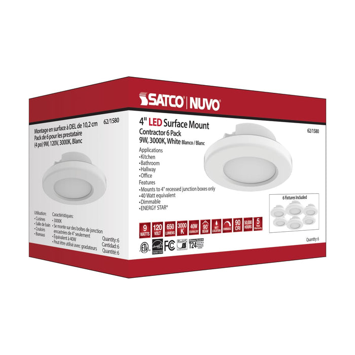 Surface Mount Nuvo 62-1580 4 inch - LED Surface Mount Fixture - 3000K - 6 Unit Contractor Pack - White - White Finish Nuvo