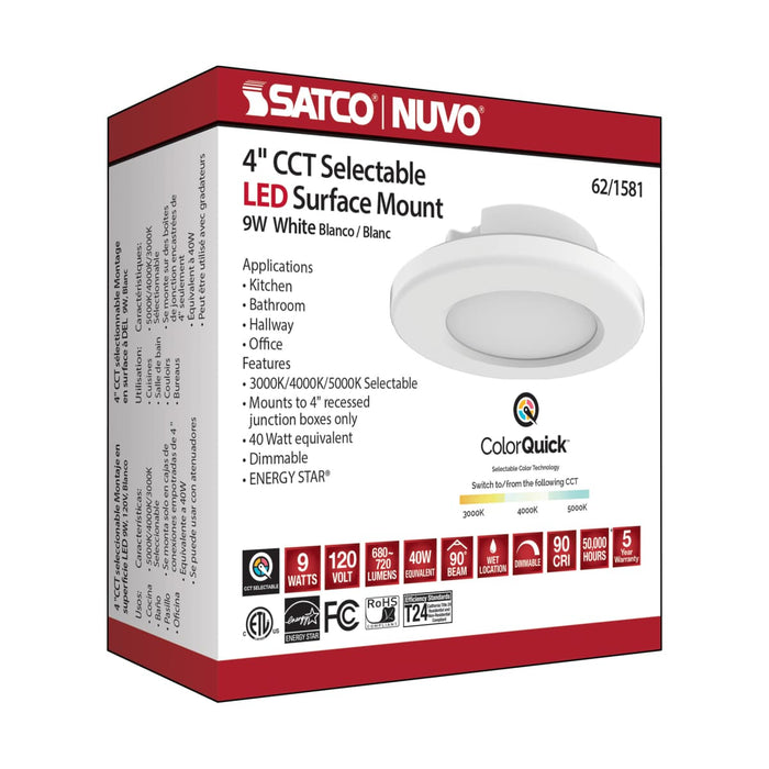 Surface Mount Nuvo 62-1581 4 inch - LED Surface Mount Fixture - CCT Selectable 3K/4K/5K - White - White Finish Nuvo
