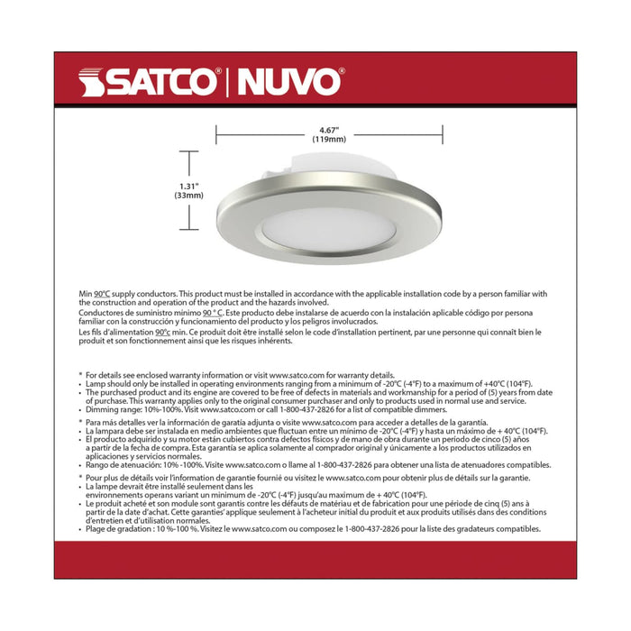 Surface Mount Nuvo 62-1582 4 inch - LED Surface Mount Fixture - CCT Selectable 3K/4K/5K - Brushed Nickel Nuvo