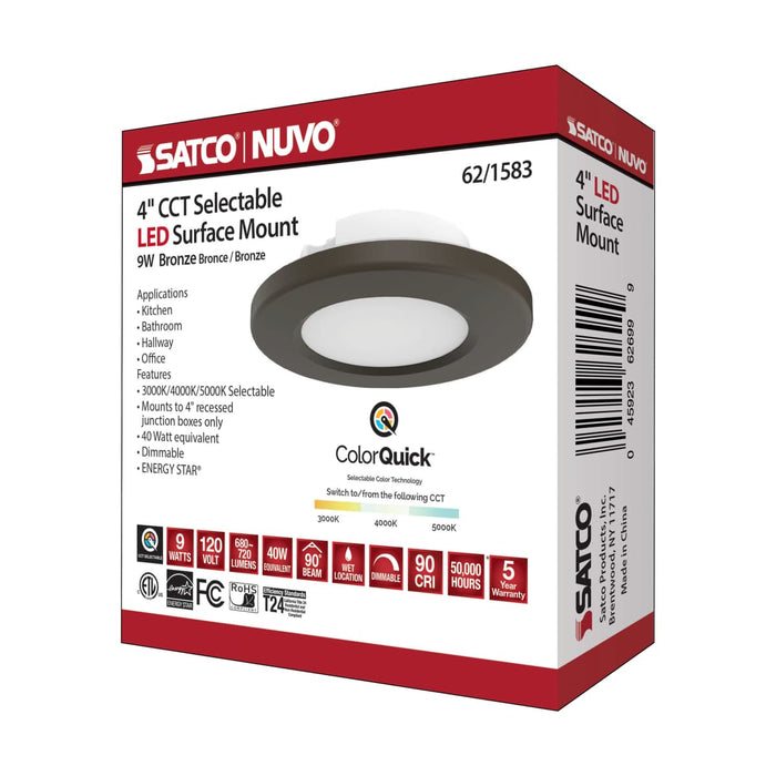 Surface Mount Nuvo 62-1583 4 inch - LED Surface Mount Fixture - CCT Selectable 3K/4K/5K - Bronze Nuvo