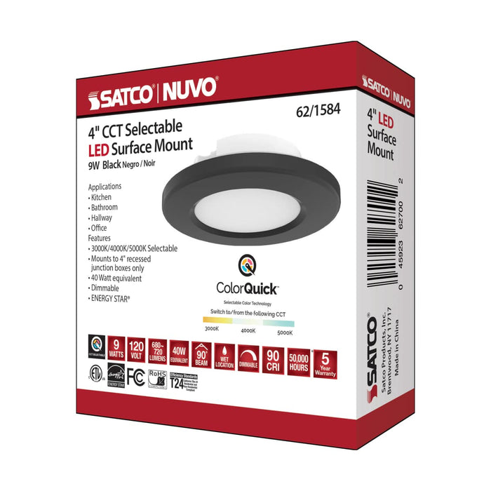 Surface Mount Nuvo 62-1584 4 inch - LED Surface Mount Fixture - CCT Selectable 3K/4K/5K - Black Nuvo