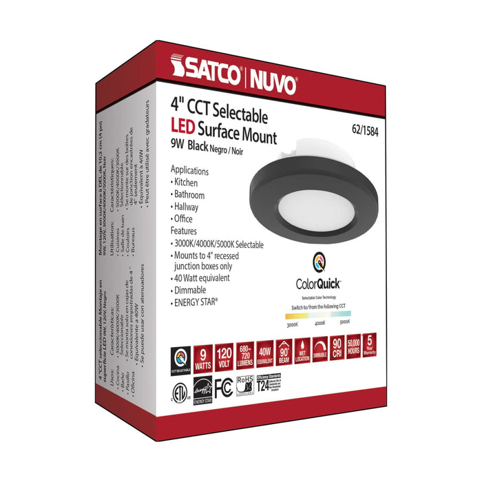 Surface Mount Nuvo 62-1584 4 inch - LED Surface Mount Fixture - CCT Selectable 3K/4K/5K - Black Nuvo