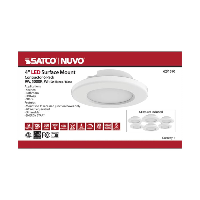 Surface Mount Nuvo 62-1590 4 inch - LED Surface Mount Fixture - 5000K - 6 Unit Contractor Pack - White - White Finish Nuvo