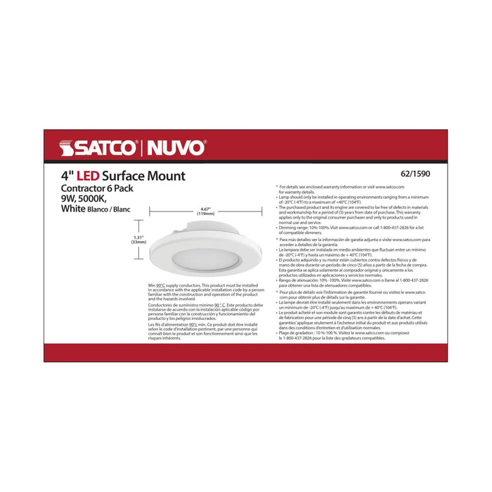 Surface Mount Nuvo 62-1590 4 inch - LED Surface Mount Fixture - 5000K - 6 Unit Contractor Pack - White - White Finish Nuvo