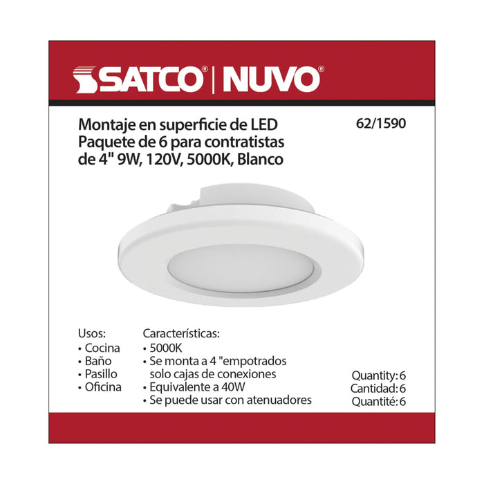 Surface Mount Nuvo 62-1590 4 inch - LED Surface Mount Fixture - 5000K - 6 Unit Contractor Pack - White - White Finish Nuvo