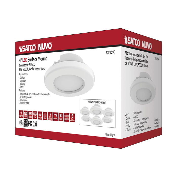Surface Mount Nuvo 62-1590 4 inch - LED Surface Mount Fixture - 5000K - 6 Unit Contractor Pack - White - White Finish Nuvo