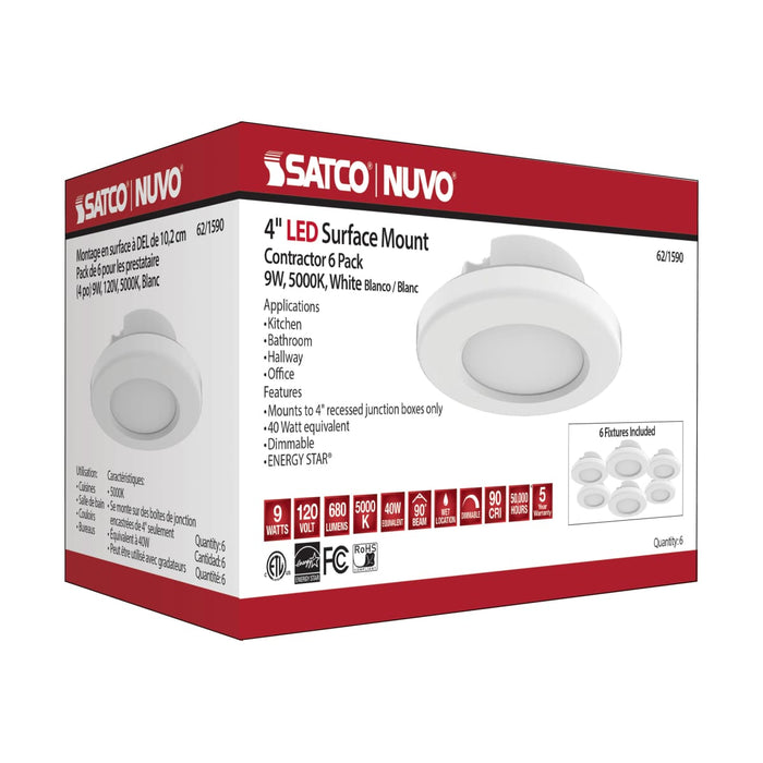 Surface Mount Nuvo 62-1590 4 inch - LED Surface Mount Fixture - 5000K - 6 Unit Contractor Pack - White - White Finish Nuvo