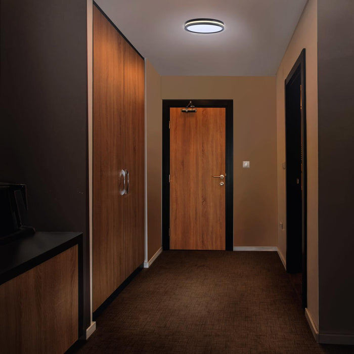 Flush Mount Nuvo 62-1693 15 Inch Surface Mount with Night Light - 5 CCT Selectable - Matte Black Finish Nuvo
