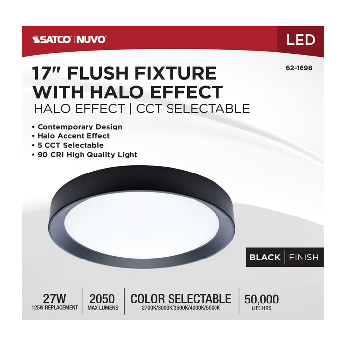 Flush Mount Nuvo 62-1698 Selene - 17 Inch LED Flush Mount - CCT Selectable - Black Finish Nuvo
