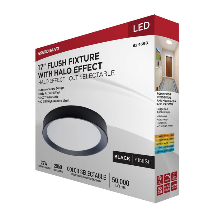 Flush Mount Nuvo 62-1698 Selene - 17 Inch LED Flush Mount - CCT Selectable - Black Finish Nuvo
