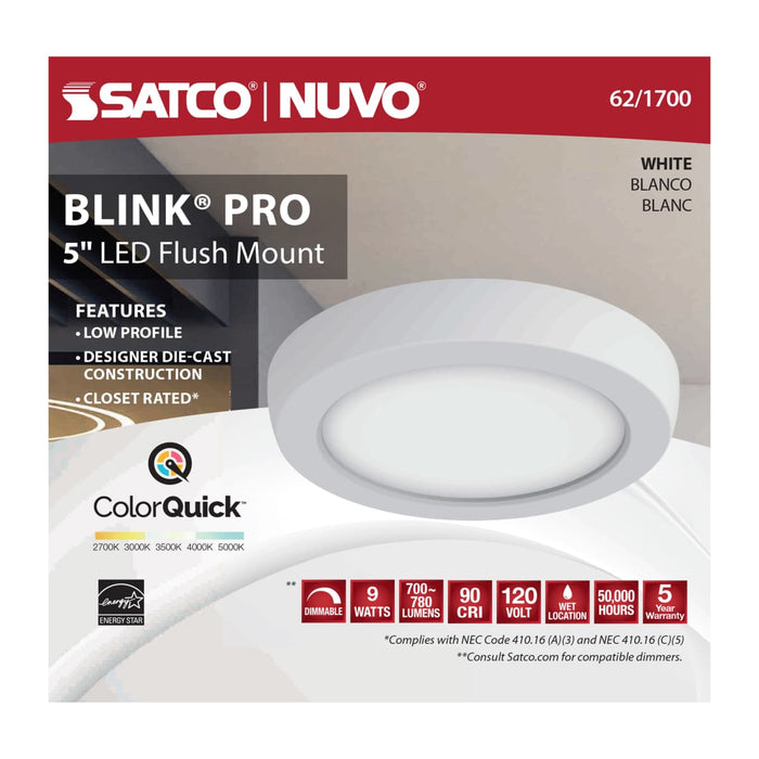 Flush Mount Nuvo 62-1700 Blink Pro - 9W - 5in - LED Fixture - CCT Selectable - Round Shape - White Finish - 120V Nuvo