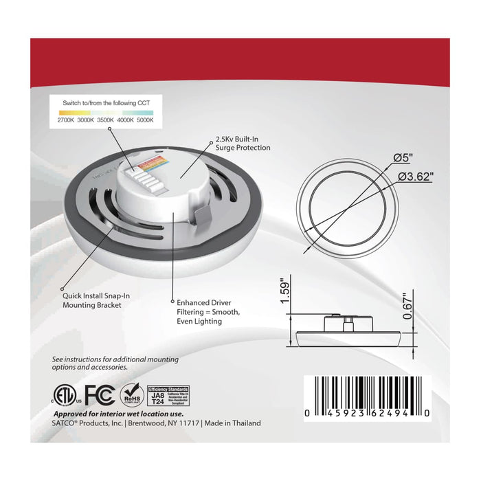 Flush Mount Nuvo 62-1700 Blink Pro - 9W - 5in - LED Fixture - CCT Selectable - Round Shape - White Finish - 120V Nuvo