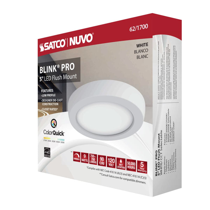 Flush Mount Nuvo 62-1700 Blink Pro - 9W - 5in - LED Fixture - CCT Selectable - Round Shape - White Finish - 120V Nuvo