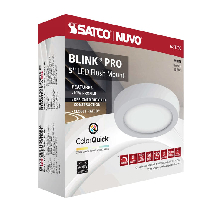 Flush Mount Nuvo 62-1700 Blink Pro - 9W - 5in - LED Fixture - CCT Selectable - Round Shape - White Finish - 120V Nuvo