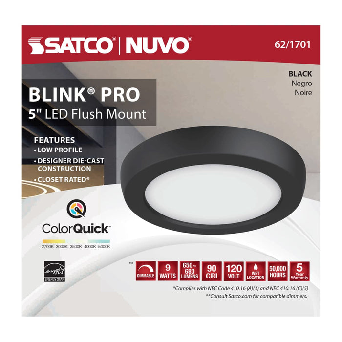Flush Mount Nuvo 62-1701 Blink Pro - 9W - 5in - LED Fixture - CCT Selectable - Round Shape - Black Finish - 120V Nuvo
