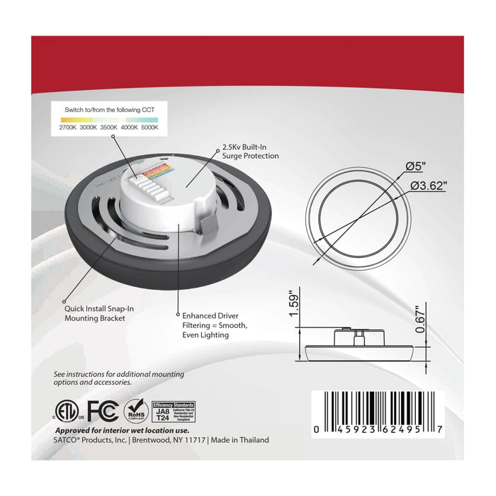 Flush Mount Nuvo 62-1701 Blink Pro - 9W - 5in - LED Fixture - CCT Selectable - Round Shape - Black Finish - 120V Nuvo