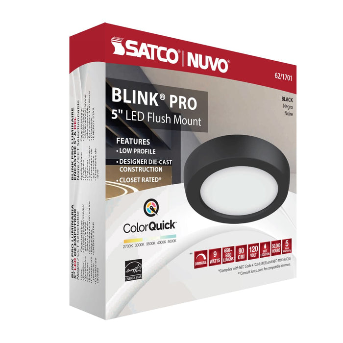Flush Mount Nuvo 62-1701 Blink Pro - 9W - 5in - LED Fixture - CCT Selectable - Round Shape - Black Finish - 120V Nuvo