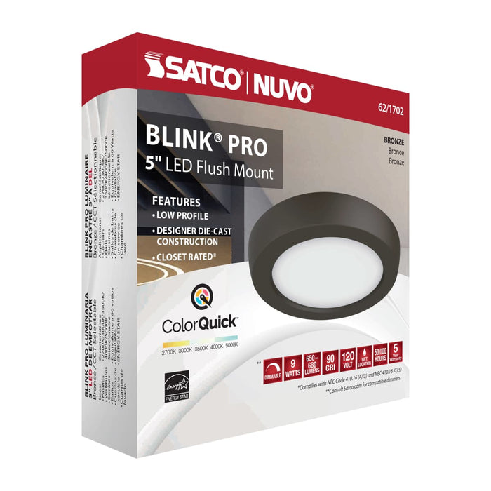 Flush Mount Nuvo 62-1702 Blink Pro - 9W - 5in - LED Fixture - CCT Selectable - Round Shape - Bronze Finish - 120V Nuvo
