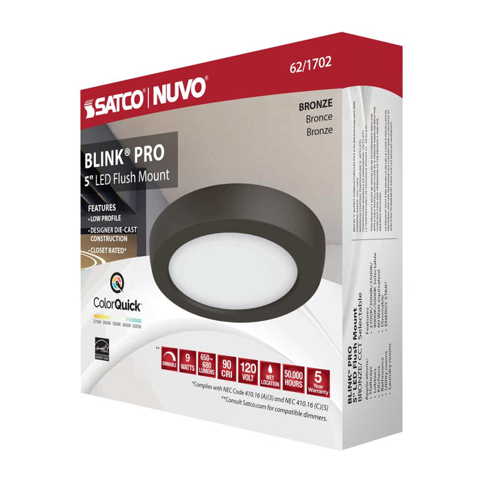 Flush Mount Nuvo 62-1702 Blink Pro - 9W - 5in - LED Fixture - CCT Selectable - Round Shape - Bronze Finish - 120V Nuvo