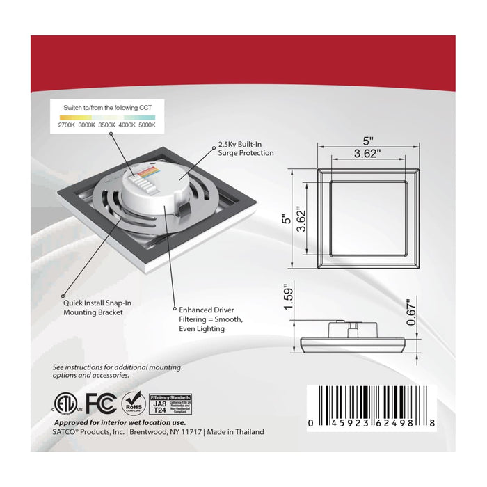 Flush Mount Nuvo 62-1704 Blink Pro - 9W - 5in - LED Fixture - CCT Selectable - Square Shape - White Finish - 120V Nuvo