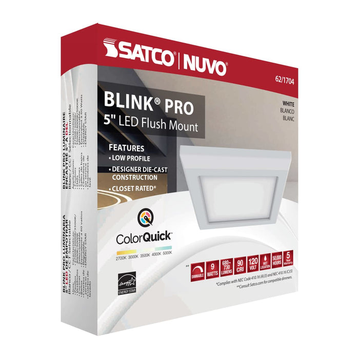 Flush Mount Nuvo 62-1704 Blink Pro - 9W - 5in - LED Fixture - CCT Selectable - Square Shape - White Finish - 120V Nuvo