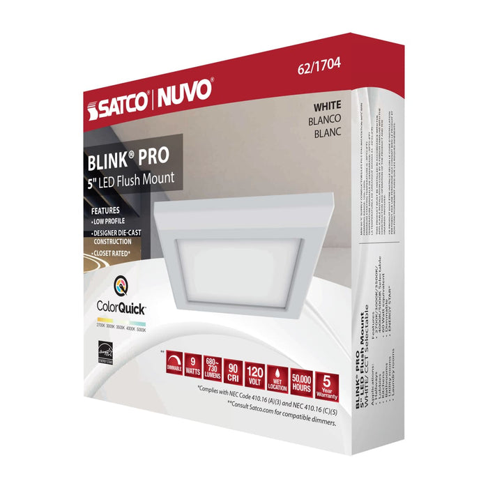Flush Mount Nuvo 62-1704 Blink Pro - 9W - 5in - LED Fixture - CCT Selectable - Square Shape - White Finish - 120V Nuvo