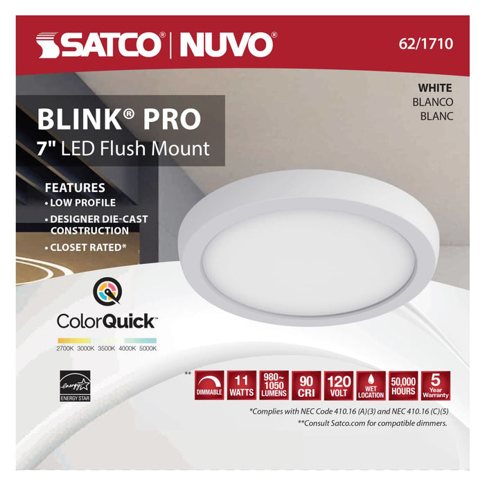 Flush Mount Nuvo 62-1710 Blink Pro - 11W - 7in - LED Fixture - CCT Selectable - Round Shape - White Finish - 120V Nuvo