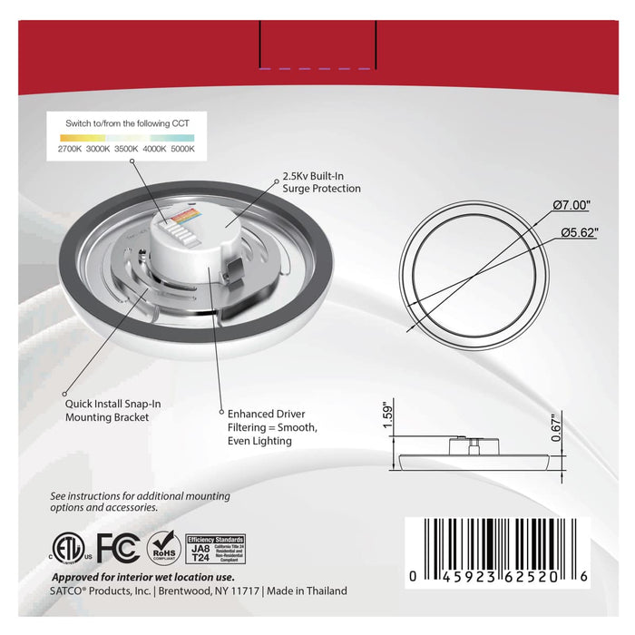 Flush Mount Nuvo 62-1710 Blink Pro - 11W - 7in - LED Fixture - CCT Selectable - Round Shape - White Finish - 120V Nuvo