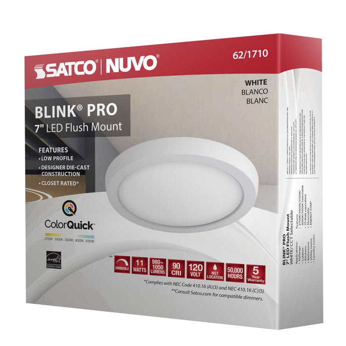 Flush Mount Nuvo 62-1710 Blink Pro - 11W - 7in - LED Fixture - CCT Selectable - Round Shape - White Finish - 120V Nuvo