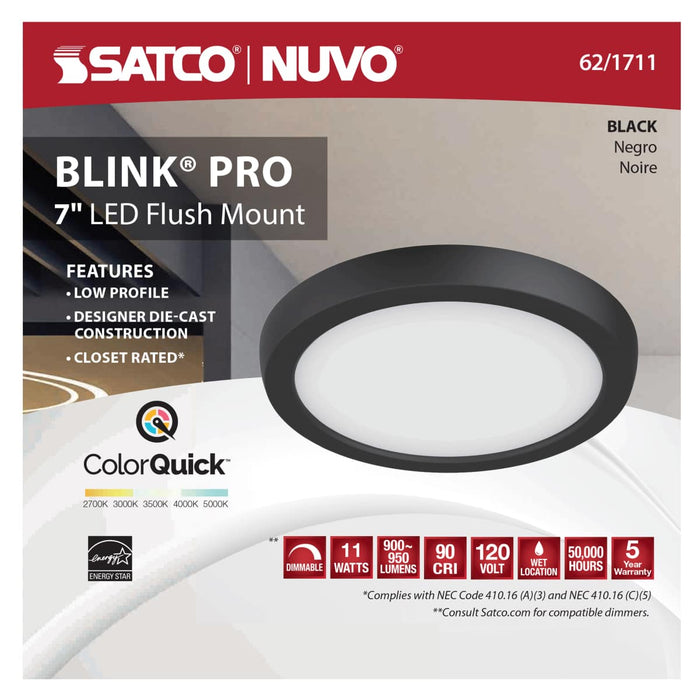 Flush Mount Nuvo 62-1711 Blink Pro - 11W - 7in - LED Fixture - CCT Selectable - Round Shape - Black Finish - 120V Nuvo