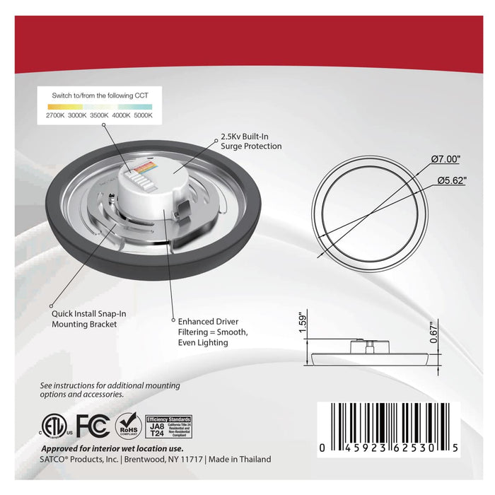 Flush Mount Nuvo 62-1711 Blink Pro - 11W - 7in - LED Fixture - CCT Selectable - Round Shape - Black Finish - 120V Nuvo