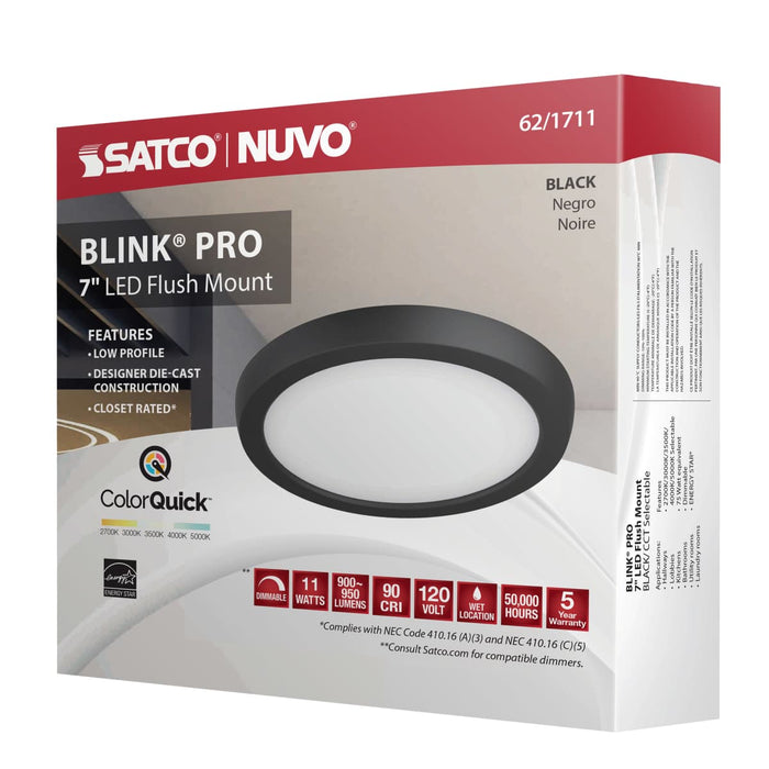 Flush Mount Nuvo 62-1711 Blink Pro - 11W - 7in - LED Fixture - CCT Selectable - Round Shape - Black Finish - 120V Nuvo