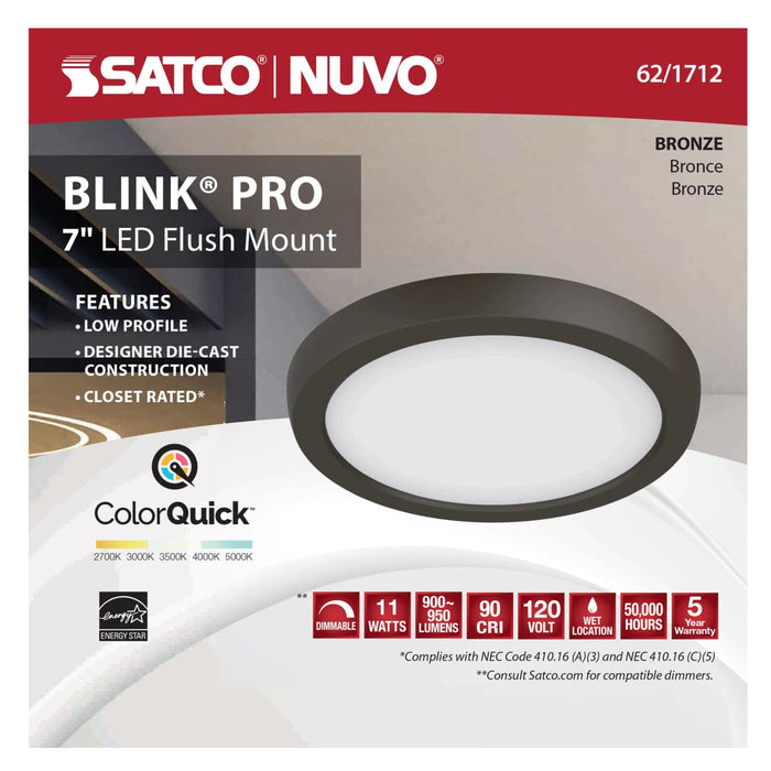Flush Mount Nuvo 62-1712 Blink Pro - 11W - 7in - LED Fixture - CCT Selectable - Round Shape - Bronze Finish - 120V Nuvo