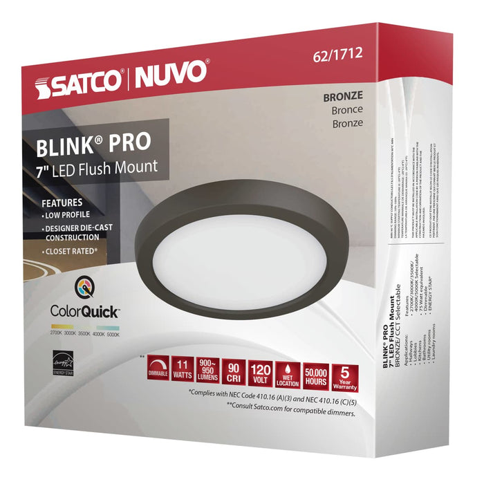 Flush Mount Nuvo 62-1712 Blink Pro - 11W - 7in - LED Fixture - CCT Selectable - Round Shape - Bronze Finish - 120V Nuvo