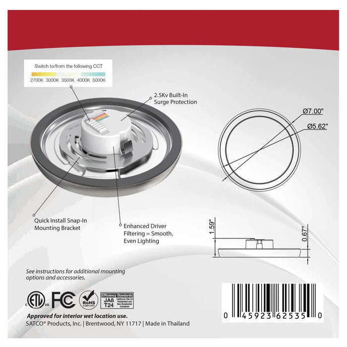 Flush Mount Nuvo 62-1713 Blink Pro - 11W - 7in - LED Fixture - CCT Selectable - Round Shape - Brushed Nickel Finish - 120V Nuvo