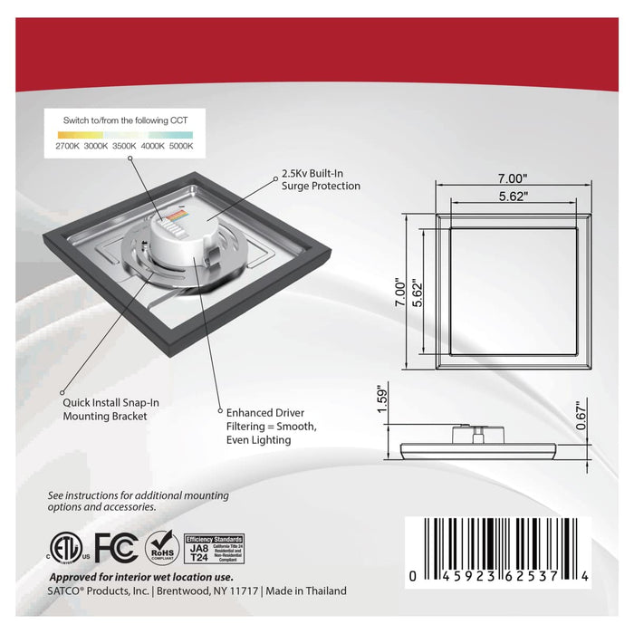 Flush Mount Nuvo 62-1715 Blink Pro - 11W - 7in - LED Fixture - CCT Selectable - Square Shape - Black Finish - 120V Nuvo