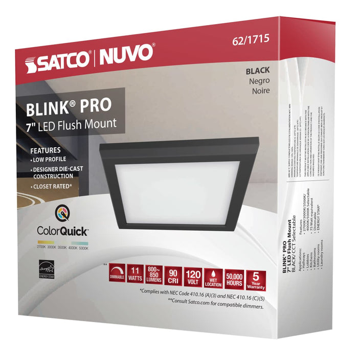 Flush Mount Nuvo 62-1715 Blink Pro - 11W - 7in - LED Fixture - CCT Selectable - Square Shape - Black Finish - 120V Nuvo