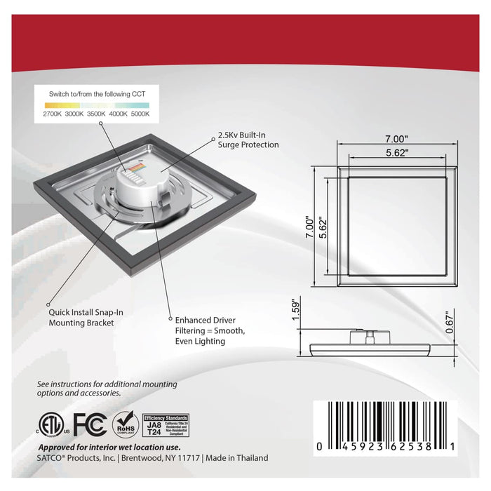 Flush Mount Nuvo 62-1716 Blink Pro - 11W - 7in - LED Fixture - CCT Selectable - Square Shape - Bronze Finish - 120V Nuvo
