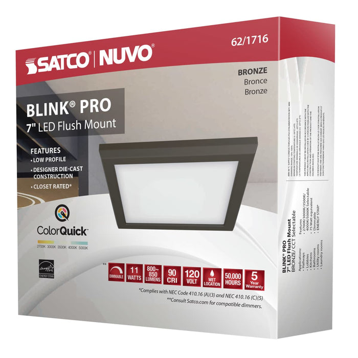 Flush Mount Nuvo 62-1716 Blink Pro - 11W - 7in - LED Fixture - CCT Selectable - Square Shape - Bronze Finish - 120V Nuvo