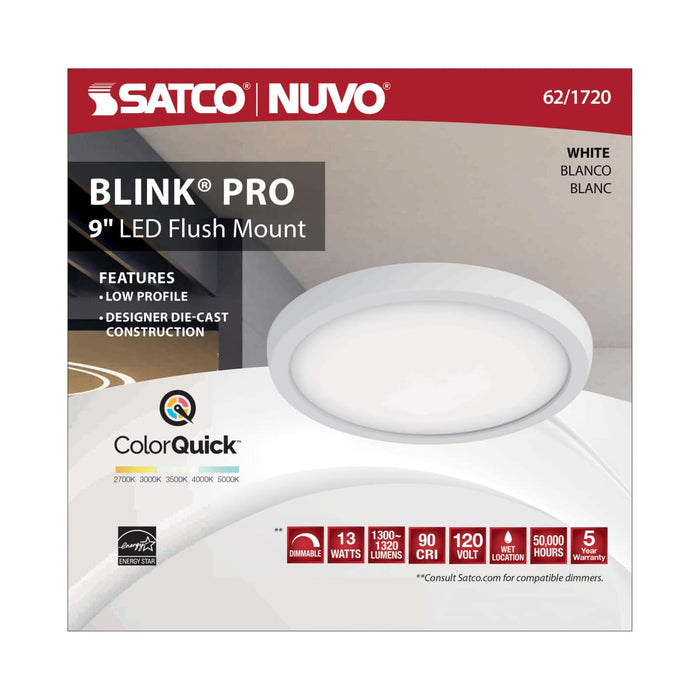 Flush Mount Nuvo 62-1720 Blink Pro - 13W - 9in - LED Fixture - CCT Selectable - Round Shape: White Finish - 120V Nuvo