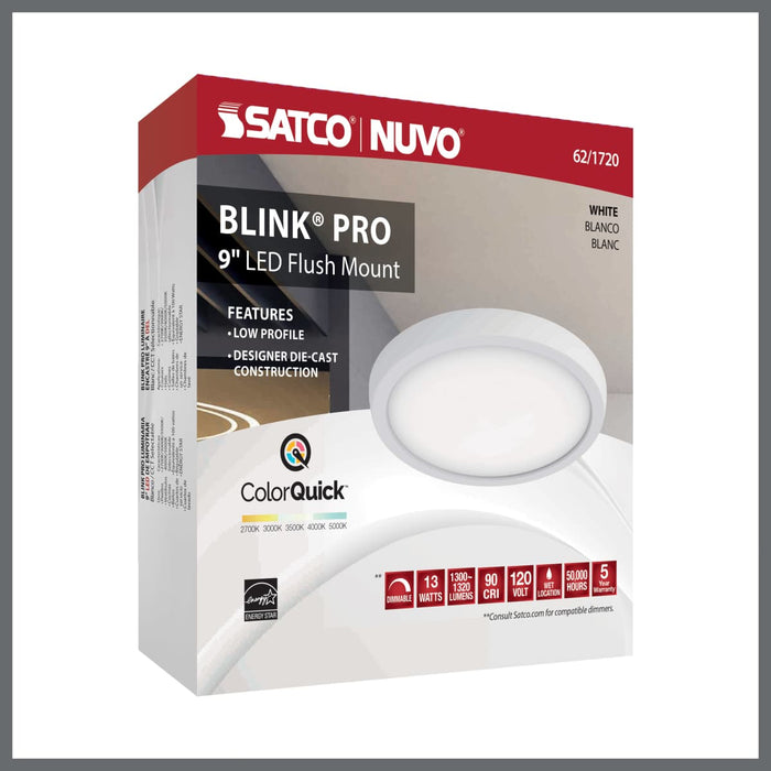 Flush Mount Nuvo 62-1720 Blink Pro - 13W - 9in - LED Fixture - CCT Selectable - Round Shape: White Finish - 120V Nuvo