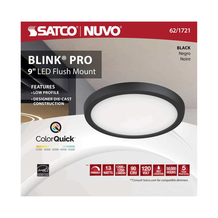 Flush Mount Nuvo 62-1721 Blink Pro - 13W - 9in - LED Fixture - CCT Selectable - Round Shape - Black Finish - 120V Nuvo