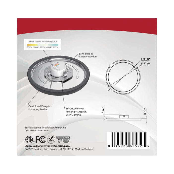 Flush Mount Nuvo 62-1721 Blink Pro - 13W - 9in - LED Fixture - CCT Selectable - Round Shape - Black Finish - 120V Nuvo