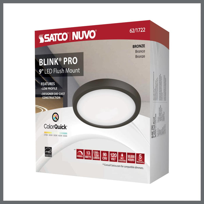 Flush Mount Nuvo 62-1722 Blink Pro - 13W - 9in - LED Fixture - CCT Selectable - Round Shape - Bronze Finish - 120V Nuvo